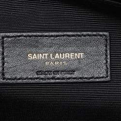 Pre Owned Saint Laurent Black Matelassé Leather Monogram Wristlet Pouch