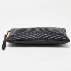 Pre Owned Saint Laurent Black Matelassé Leather Monogram Wristlet Pouch