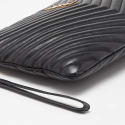 Pre Owned Saint Laurent Black Matelassé Leather Monogram Wristlet Pouch