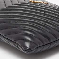 Pre Owned Saint Laurent Black Matelassé Leather Monogram Wristlet Pouch