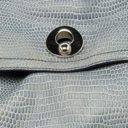 Yves Saint Laurent Blue Croc Embossed Leather and Suede Large Muse Two Top Handle Bag