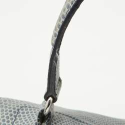 Yves Saint Laurent Blue Croc Embossed Leather and Suede Large Muse Two Top Handle Bag