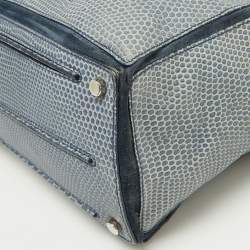 Yves Saint Laurent Blue Croc Embossed Leather and Suede Large Muse Two Top Handle Bag