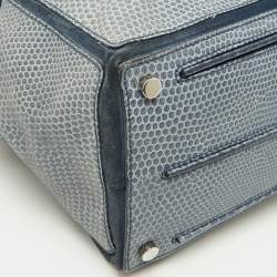 Yves Saint Laurent Blue Croc Embossed Leather and Suede Large Muse Two Top Handle Bag