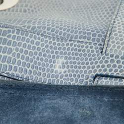 Yves Saint Laurent Blue Croc Embossed Leather and Suede Large Muse Two Top Handle Bag