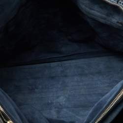 Yves Saint Laurent Blue Croc Embossed Leather and Suede Large Muse Two Top Handle Bag