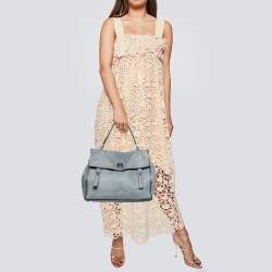 Yves Saint Laurent Blue Croc Embossed Leather and Suede Large Muse Two Top Handle Bag