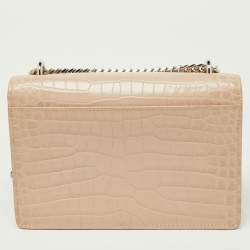 Pre Owned Saint Laurent Pink Croc Embossed Leather Sunset Wallet On Chain