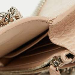 Pre Owned Saint Laurent Pink Croc Embossed Leather Sunset Wallet On Chain