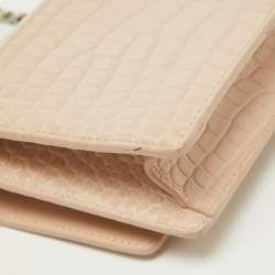 Pre Owned Saint Laurent Pink Croc Embossed Leather Sunset Wallet On Chain