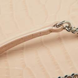 Pre Owned Saint Laurent Pink Croc Embossed Leather Sunset Wallet On Chain