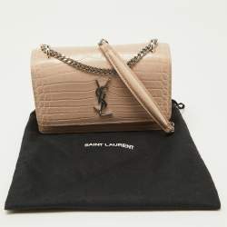 Pre Owned Saint Laurent Pink Croc Embossed Leather Sunset Wallet On Chain