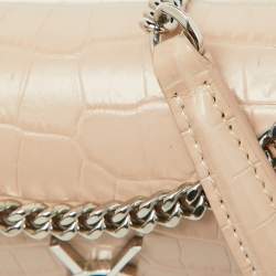 Pre Owned Saint Laurent Pink Croc Embossed Leather Sunset Wallet On Chain