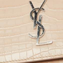 Pre Owned Saint Laurent Pink Croc Embossed Leather Sunset Wallet On Chain