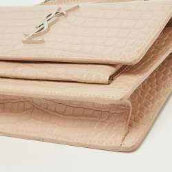 Pre Owned Saint Laurent Pink Croc Embossed Leather Sunset Wallet On Chain