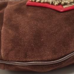 Pre Owned Yves Saint Laurent Dark Brown Suede Mombasa Crest Hobo