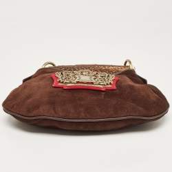 Pre Owned Yves Saint Laurent Dark Brown Suede Mombasa Crest Hobo