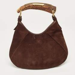 Pre Owned Yves Saint Laurent Dark Brown Suede Mombasa Crest Hobo
