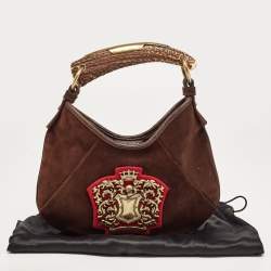 Pre Owned Yves Saint Laurent Dark Brown Suede Mombasa Crest Hobo