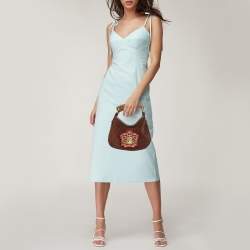 Pre Owned Yves Saint Laurent Dark Brown Suede Mombasa Crest Hobo