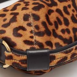 Pre Owned Yves Saint Laurent Black/Brown Leopard Print Calf Hair Hobo