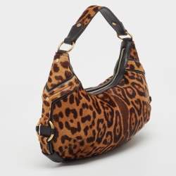 Pre Owned Yves Saint Laurent Black/Brown Leopard Print Calf Hair Hobo