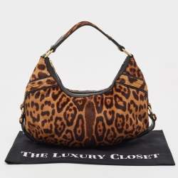 Pre Owned Yves Saint Laurent Black/Brown Leopard Print Calf Hair Hobo