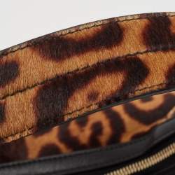 Pre Owned Yves Saint Laurent Black/Brown Leopard Print Calf Hair Hobo