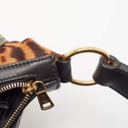 Pre Owned Yves Saint Laurent Black/Brown Leopard Print Calf Hair Hobo