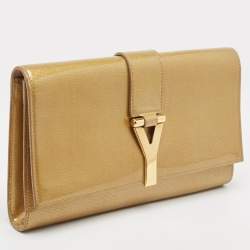 Pre Owned كلتش سان لوران باريس شيك جلد خضراء كبيرة