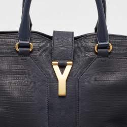 مملوكة مسبقًا Yves Saint Laurent Navy Blue Lizard Embossed Leather Large Cabas Chyc Tote