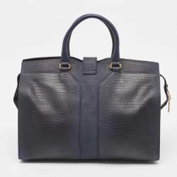 مملوكة مسبقًا Yves Saint Laurent Navy Blue Lizard Embossed Leather Large Cabas Chyc Tote