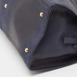 مملوكة مسبقًا Yves Saint Laurent Navy Blue Lizard Embossed Leather Large Cabas Chyc Tote