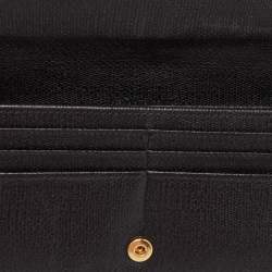 Pre Owned Yves Saint Laurent Black Leather Y Line Flap Continental Wallet