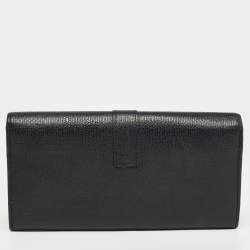 Pre Owned Yves Saint Laurent Black Leather Y Line Flap Continental Wallet