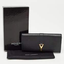 Pre Owned Yves Saint Laurent Black Leather Y Line Flap Continental Wallet