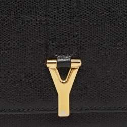 Pre Owned Yves Saint Laurent Black Leather Y Line Flap Continental Wallet