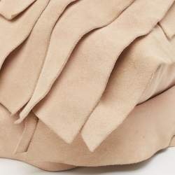 Pre Owned Yves Saint Laurent Light Beige Suede Small St. Tropez Double Horn Hobo