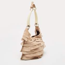 Pre Owned Yves Saint Laurent Light Beige Suede Small St. Tropez Double Horn Hobo