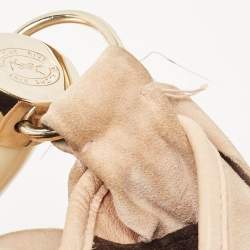 Pre Owned Yves Saint Laurent Light Beige Suede Small St. Tropez Double Horn Hobo