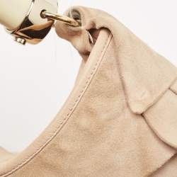 Pre Owned Yves Saint Laurent Light Beige Suede Small St. Tropez Double Horn Hobo