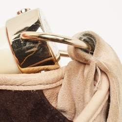 Pre Owned Yves Saint Laurent Light Beige Suede Small St. Tropez Double Horn Hobo