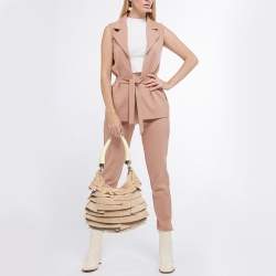 Pre Owned Yves Saint Laurent Light Beige Suede Small St. Tropez Double Horn Hobo