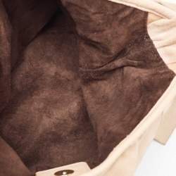 Pre Owned Yves Saint Laurent Light Beige Suede Small St. Tropez Double Horn Hobo