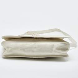 Yves Saint Laurent White Woven Embossed Leather Buckle Flap Messenger Bag