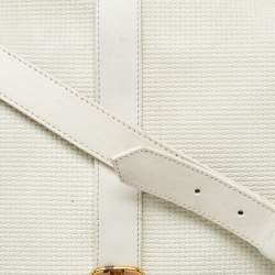 Yves Saint Laurent White Woven Embossed Leather Buckle Flap Messenger Bag