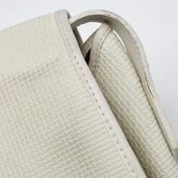 Yves Saint Laurent White Woven Embossed Leather Buckle Flap Messenger Bag