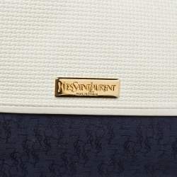 Yves Saint Laurent White Woven Embossed Leather Buckle Flap Messenger Bag