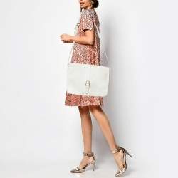 Yves Saint Laurent White Woven Embossed Leather Buckle Flap Messenger Bag