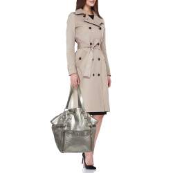 Pre Owned Yves Saint Laurent Metallic Leather Large Downtown Tote